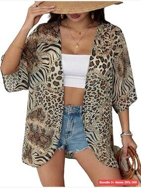 XL Loose Fit Chiffon Kimono Cardigan Beach Cover Up Floral Print